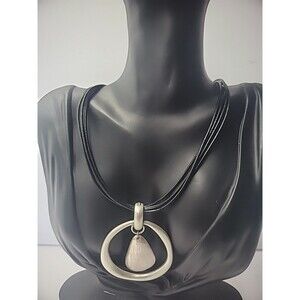 Vintage Premier Designs Necklace Easy Living Silver Tone Black Cord Jewelry Cost